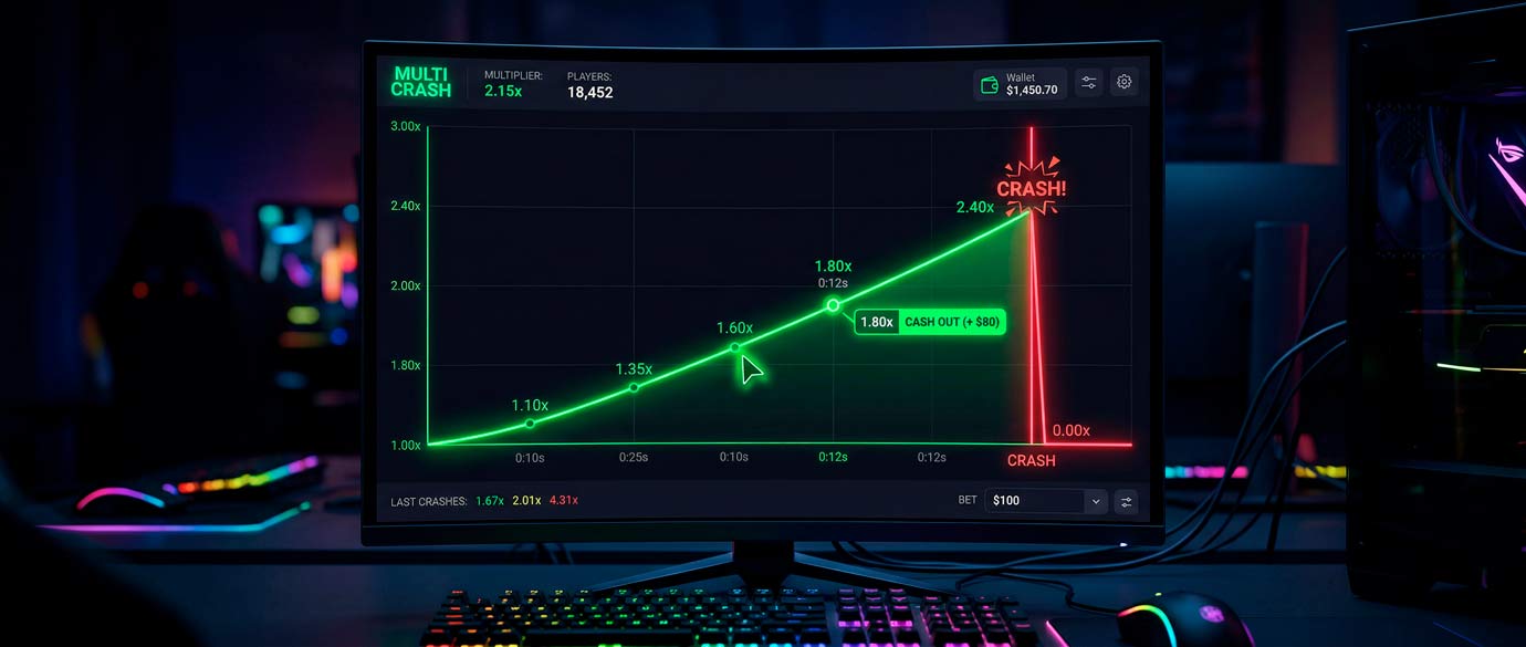 Crash game chart showing the optimal cash out point before the multiplier crashes