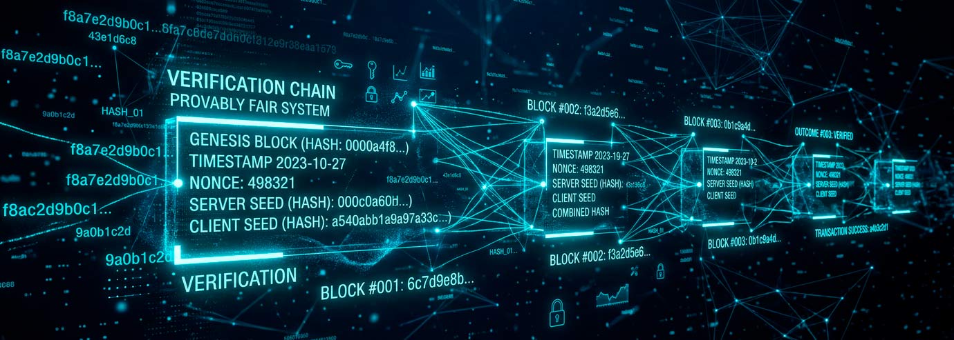 Abstract visualization of provably fair cryptographic algorithm used in crash gambling games